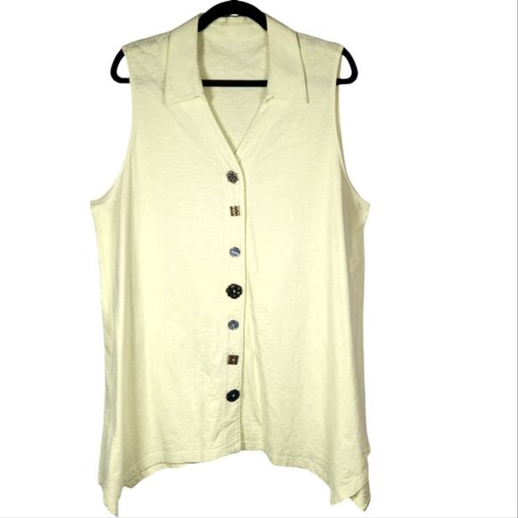 Soft‎ Surroundings Danielle Button Tank Tunic Cotton Slub Yellow Green Flowy 1X - Picture 13 of 13